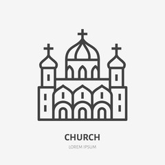 Russian orthodox church flat line icon. Vector thin sign of chapel exterior, christian logo. Religion building outline illustration