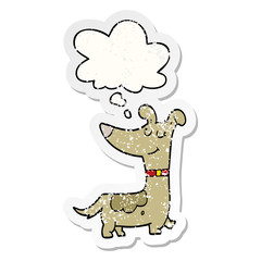 cartoon dog and thought bubble as a distressed worn sticker