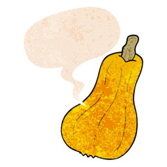 cartoon squash and speech bubble in retro textured style
