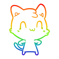 rainbow gradient line drawing cartoon happy cat