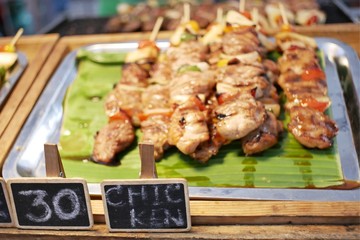 chicken BBQ street food Thailand.