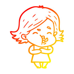 warm gradient line drawing cartoon girl pulling face
