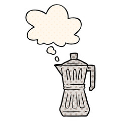 cartoon espresso maker and thought bubble in comic book style