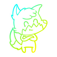 cold gradient line drawing cartoon happy fox