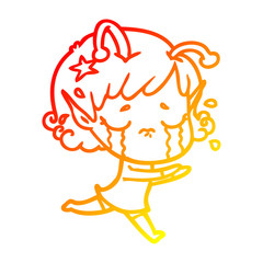 warm gradient line drawing cartoon crying alien girl