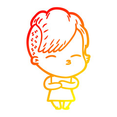 warm gradient line drawing cartoon squinting girl