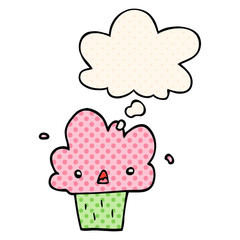 cartoon cupcake and thought bubble in comic book style