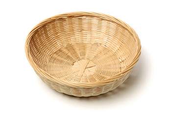 Bamboo basket hand made isolated on white background. Woven from bamboo tray.