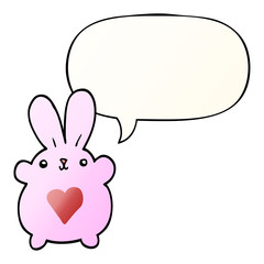 cute cartoon rabbit and love heart and speech bubble in smooth gradient style