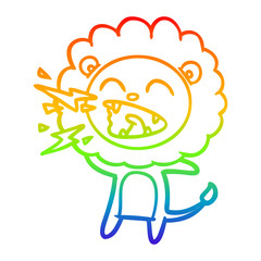 rainbow gradient line drawing cartoon roaring lion