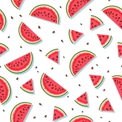 Behang Watermeloen Vector naadloos patroon met watermeloenplakken.