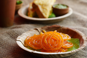 Indian traditional sweet food jilebi , made of gram flour sugar syrup