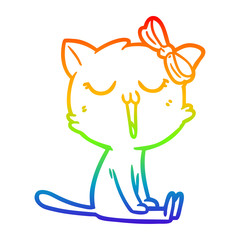 rainbow gradient line drawing cartoon cat