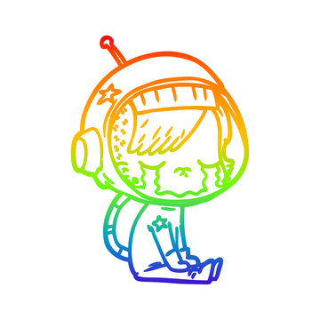 recommend clip art: rainbow gradient line drawing cartoon crying astronaut girl sitting