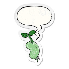 cartoon sprouting seed and speech bubble distressed sticker