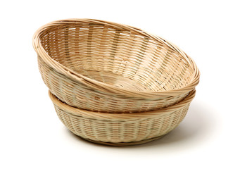 Bamboo basket hand made isolated on white background. Woven from bamboo tray.