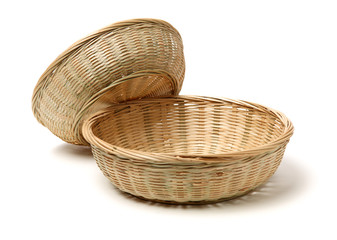 Bamboo basket hand made isolated on white background. Woven from bamboo tray.