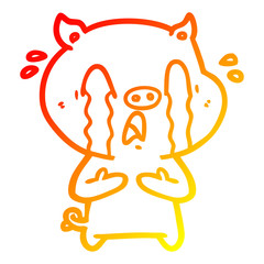 warm gradient line drawing crying pig cartoon