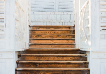 vintage wooden ship stairs with wood decorations