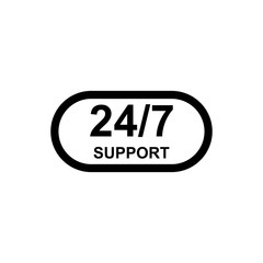 Service and support for customers around the clock and 24 hours a day and 7 days a week icon or symbol isolated on white background. Vector