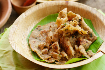 Lacha paratha, puff pastry. Traditional Indian flat bread paratha