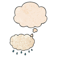 cartoon rain cloud and thought bubble in grunge texture pattern style