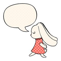 cute cartoon rabbit and speech bubble in comic book style