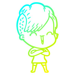 cold gradient line drawing cartoon happy hipster girl