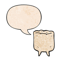 cartoon tooth and speech bubble in retro texture style