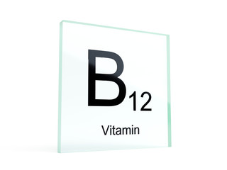 B12 vitamin symbol on glass icon - realistic 3D render