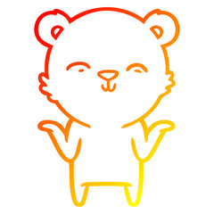 warm gradient line drawing happy cartoon polar bear shrugging shoulders