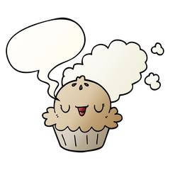 cute cartoon pie and speech bubble in smooth gradient style