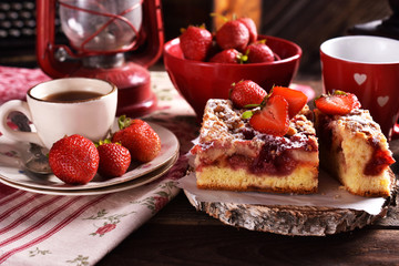 homemade strawberry cake in rustic style