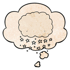 cartoon rain cloud and thought bubble in grunge texture pattern style