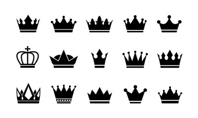 Royal crown icons collection set. Big collection crowns. Vintage vector crown. - obrazy, fototapety, plakaty