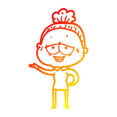 warm gradient line drawing cartoon happy old lady