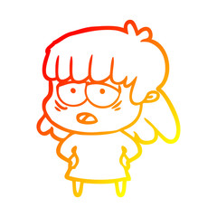 warm gradient line drawing cartoon tired woman
