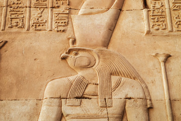 Close up depiction of Horus in the Temple of Kom Ombo