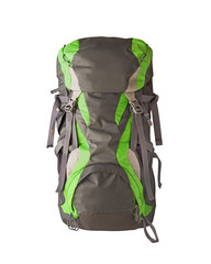 Front view of backpack for travel and trekking isolated on white background