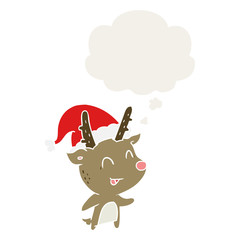 cartoon christmas reindeer and thought bubble in retro style
