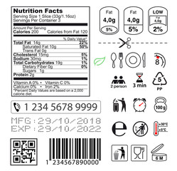 Packaging icon set. Nutrition facts. Vector elements. Ready for use in your design. EPS10	