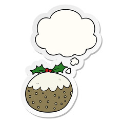 cartoon christmas pudding and thought bubble as a printed sticker