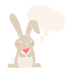 cartoon rabbit in love and speech bubble in retro style