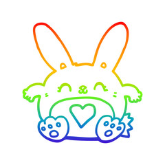 rainbow gradient line drawing cute cartoon rabbit with love heart