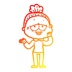 warm gradient line drawing cartoon happy old lady