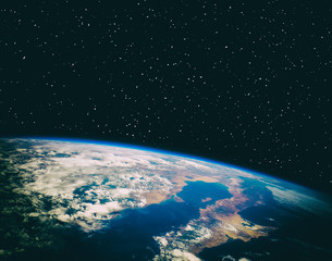 View of the planet earth from space. Gas, nebula, stars. The elements of this image furnished by...