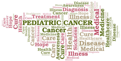 Pediatric Cancer word cloud. Vector made with text only.
