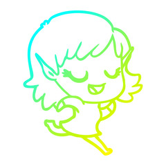 cold gradient line drawing happy cartoon elf girl running