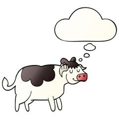 cartoon cow and thought bubble in smooth gradient style
