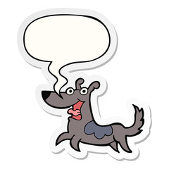 happy dog cartoon and speech bubble sticker